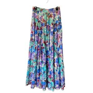 Patbo Blossum Tiered Blue Purple Print Maxi Skirt size 4